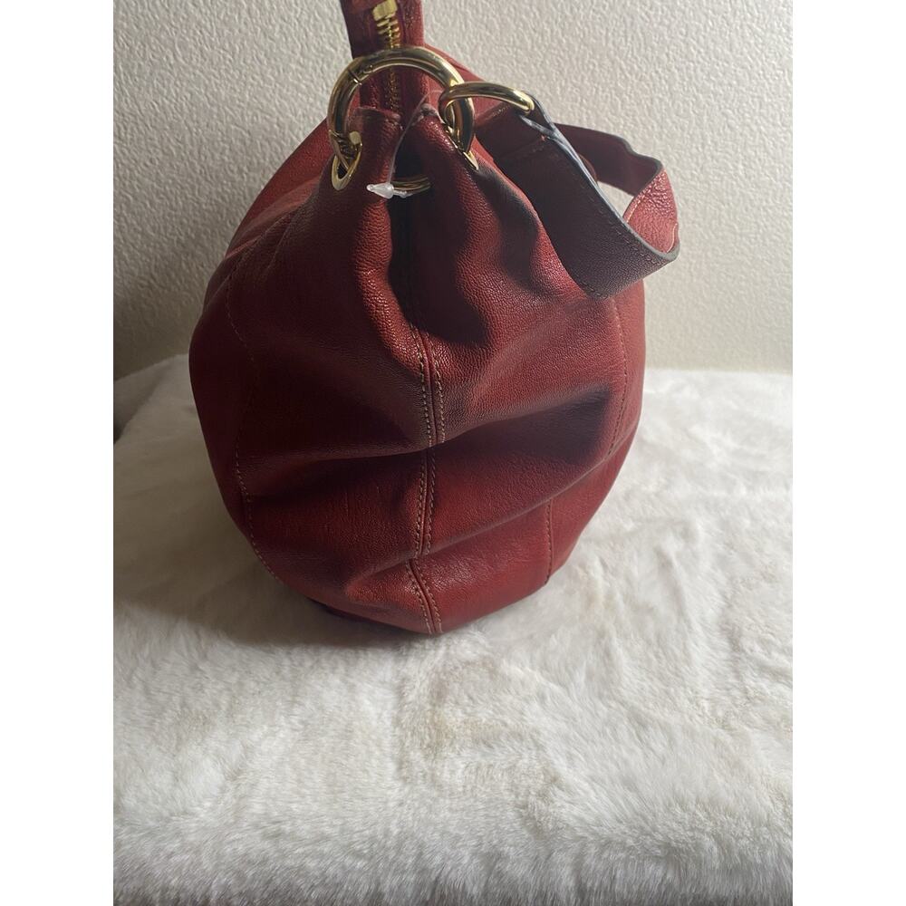 Michael Kors Leather Hobo Bag Purse Womens Red Gold Tone Hardware - Picture 8 of 9